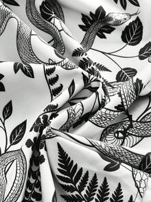 ROMWE White Black Snake Vine Leaf Print Low Neckline Luxurious 70's Roaring 20s Vintage Gothic Court Style Plus Size Dress Halloween Night Party Summer - Black - View 4