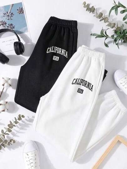 Paquete Set conjunto 2 grafico piezas pantalones deportivos pans pants dama mujer casuales casual pantalón wide pierna ancha estilo deportivo bolsas bolsillos funcionales tela cómoda suave