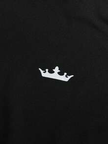 SHEIN 青少年男孩皇冠印花休閒圓領短袖T恤 2件組 - 黑與白 - 查看 4