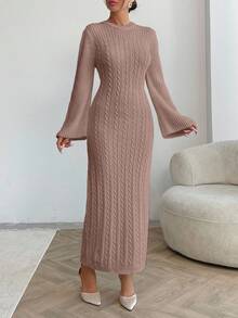 EURMUSE Cable Pattern Sweater Dress Fall Winter - Rusty Rose - View 4