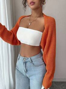 Rafferiza Women's Graphic Business Festival Solid Color Batwing Sleeve Long Sleeve Fashion Versatile Knit Cardigan - Orange - View 7