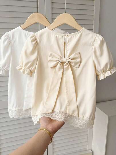 SHEIN A Long-Sleeved White Shirt With Embroidered Lace Collar For A Girl Is Comfortable, Fashionable, Elegant And Sweet. It Is Suitable For Daily And Festival Wear In Spring, Summer And Autumn, And Also For The Festival In The Middle East.