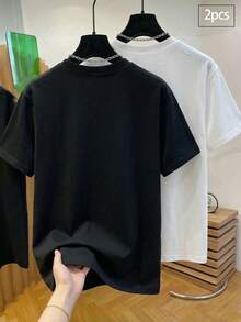 SHEIN 青少年男孩皇冠印花休閒圓領短袖T恤 2件組 - 黑與白 - 查看 6