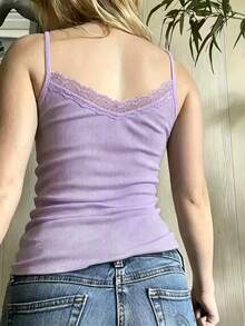INAWLY Sweet Lace Trim Patchwork Women's Camisole - Mauve Purple - View 2