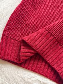 SHEIN 女童紅色刺繡花卉圖案長袖套頭毛衣，適合秋冬穿著，可搭配棉襖與外套 - 紅色 - 查看 6