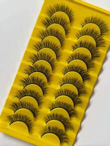 10 Pairs Fluffy Faux Mink False Eyelashes Natural Curly Soft Lightweight Reusable Thin Black Band Lashes For Daily Makeup - Natural Lashes - View 6