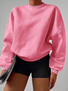 RueChic Solid Mock Neck Drop Shoulder Pullover - Pink - View 7