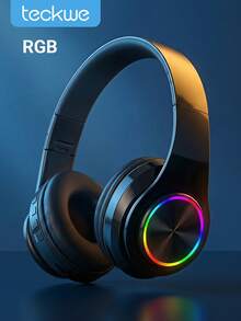 Teckwe Wireless Over-Ear Headphones With RGB LED Light, Foldable Stereo Gaming Headset, Built-In Mic Noise Isolation Headphones For PC Phone Game Home Entertainment - View 1