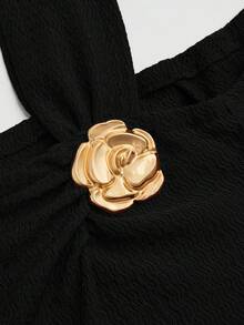 Auvina Vestido de fiesta elegante de talla grande para mujer, de unicolor, de punto acanalado, con hombro asimétrico, manga acampanada con volantes y silueta ajustada hasta el tobillo - Negro - Ver 7