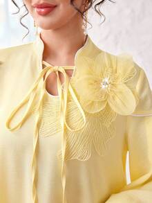Yasmyna Yellow Sweet Lantern Sleeve Tie-Waist Loose Flowy Elegant Holiday Dress For Women - Yellow - View 3