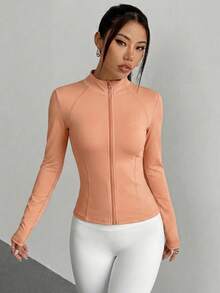 Sweatsuit Tight Front Closure Sleeve Long Neck High Neck - Naranja Claro - View 3
