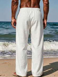 VIVINTIMO Men's Summer Linen Drawstring Long Pants Casual Vacation - White - View 2