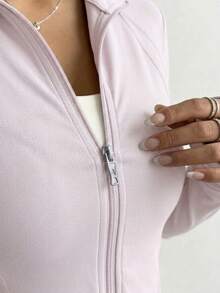 Sweatsuit Tight Front Closure Sleeve Long Neck High Neck - Pink - View 4
