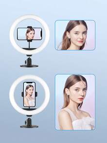 Teckwe RGB Ring Light With Mini Tripod Stand & Phone Holder, Dimmable Color Changing LED Selfie Circle Light, Portable Fill Lamp For Live Streaming Makeup Vlog Summer Outdoor Shooting - RGB fill light - View 5