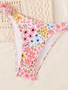 Swim Mod Spring/Summer White Print Bikini Women's Beach Vacation Vacation Swimsuit Sexy Tropical Beach Swimwear With Double Shoulder Straps - Pink - View 5