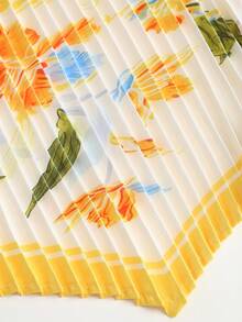 Sweetra Canotta sexy da donna con stampa floreale, perline fatte a mano, collo all'americana, schiena scoperta e arricciatura, nuova moda - Giallo chiaro - Visualizzare 4