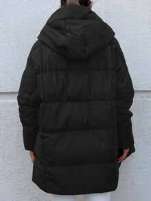 SHEIN Cottnline Drop Shoulder Hooded Puffer Coat - Black - View 3
