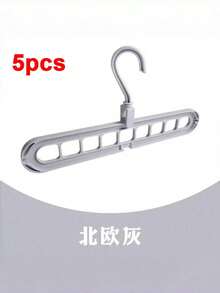 9-Hole Adjustable Foldable Clothes Hanger, Non-Slip Space-Saving Collapsible Garment Storage Rack In Solid Gray One Size Fits All, Ideal Wardrobe Organizer For Bedroom, Apartment, Dorm & Daily Family Clothing Arrangement - Grey - View 13