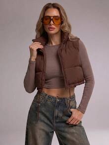 RueChic Women'S Vest Padded Jacket - Brown - View 1