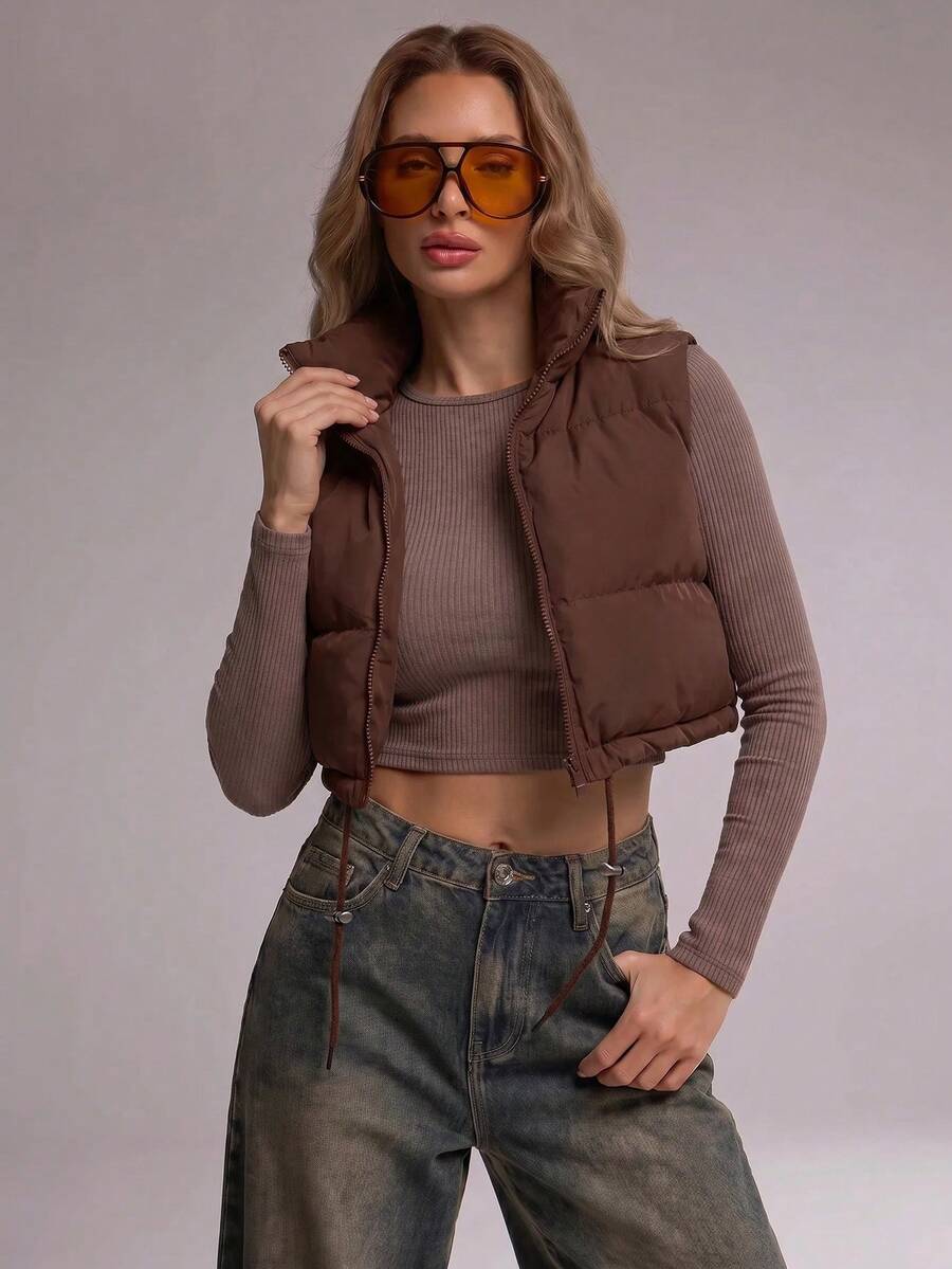RueChic Women'S Vest Padded Jacket - Brown - View 1