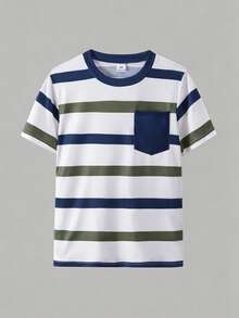 Casuvi Kids 4件組青少年條紋拼接色塊黑黃運動休閒百搭高CP值春夏T恤套裝 - 彩色 - 查看 3
