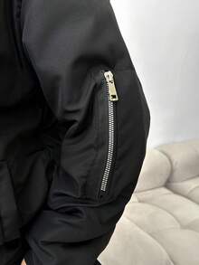 SHEIN Cottnline Zip Up Bomber Jacket For Autumn & Winter - Black - View 7