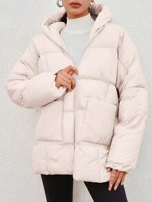 SHEIN Cottnline Abrigo acolchado con capucha y cremallera - Blanco - Ver 5