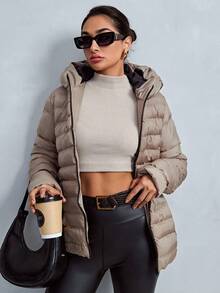 RueChic Abrigo acolchado con cremallera con capucha - Camel - Ver 2