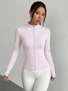 Sweatsuit Tight Front Closure Sleeve Long Neck High Neck - Pink - View 3