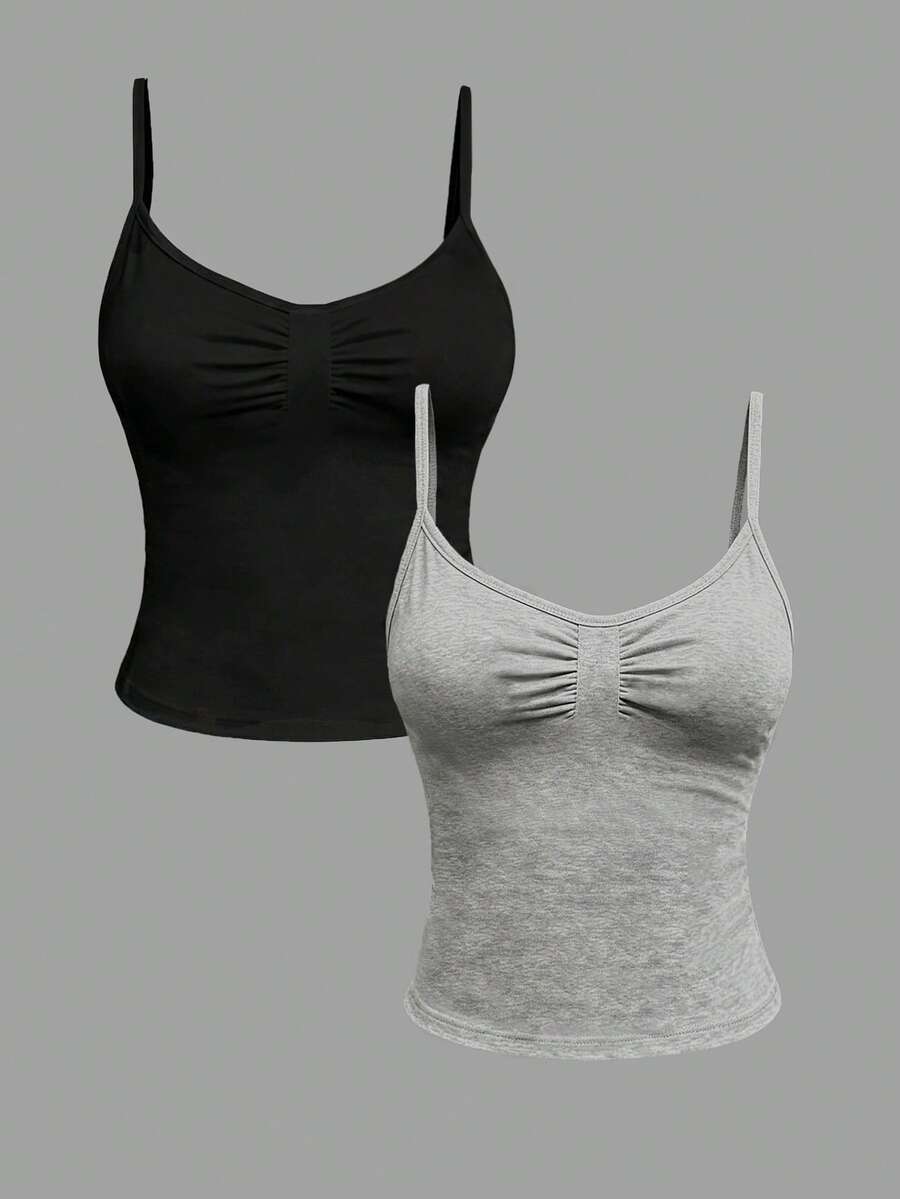INAWLY 3 piezas Camiseta de tirantes casual versátil de unicolor - Multicolor - Ver 1