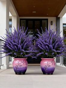 2pcs Resistant Purple Artificial Lavender With Stakes - Realistic Faux Outdoor Plants For Indoor/Outdoor, Living Room, Garden, Front Door Decor, Durable Plastic Flowers, Winter Display (Vase Not Included) - Violet Purple - View 2