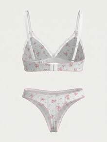 lacRébo Blue And Pink Floral Pointelle Knit Lingerie Set With Lace Details Cute Triangle Bra And Panty Set - Baby Blue - View 8