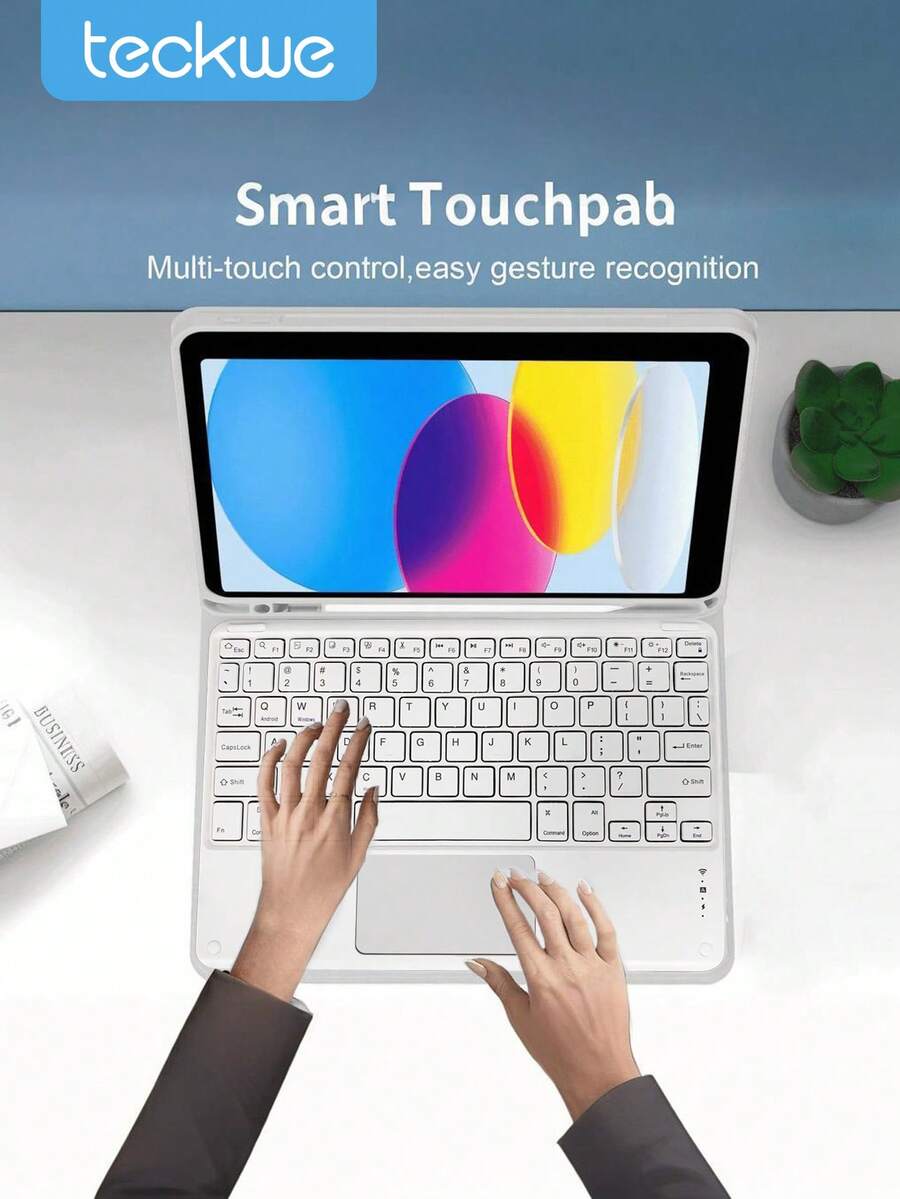 Teckwe Case With Pen Slot, Compatible With Samsung Galaxy Tab / R Detachable Rechargeable Touchpad Keyboard CaseWith Pen Slot, Compatible With Samsung Galaxy Tab Magnetic Bluetooth KeyboardCover (Light Gray) - View 1