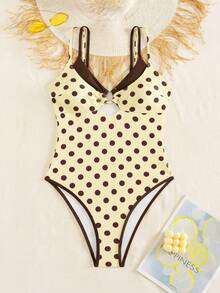 Swim Mod Traje de baño de una pieza a cuadros con tirantes finos para mujer, primavera/verano, para vacaciones en la playa - Amarillo - Ver 3