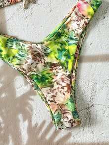 Swim Vcay Spring/Summer Women's Random Print Halter Neck Metal Decor High Cut Bikini Set - Multicolor - View 6