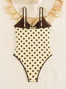 Swim Mod Traje de baño de una pieza a cuadros con tirantes finos para mujer, primavera/verano, para vacaciones en la playa - Amarillo - Ver 2