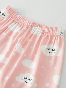 SHEIN 女童甜美仙女公主風可愛優雅休閒日常嬰兒洗禮/生日長袖長褲家居服套裝，粉色雲朵印花翻領睡衣 2 件組 - 粉色 - 查看 9