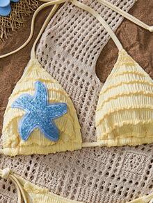 Bonvoyette Vacation Beach Starfish Decor Two-Piece Swimsuit - Pale Yellow - View 5
