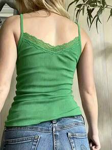 INAWLY 甜美蕾絲飾邊拼接女款細肩帶背心 - 薄荷綠 - 查看 2