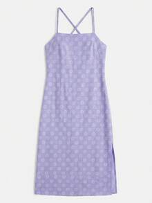 lacRébo Vestido midi de tirantes con estampado floral lila, abertura lateral y espalda abierta, vestido de satén casual de verano para vacaciones y noche - Púrpura malva - Ver 7
