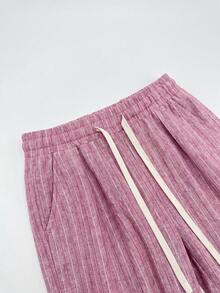 STEELVANCE Men's Drawstring Tie Striped Straight Leg Pants - Burgundy - View 5