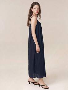 SHEIN 女士纯色无袖休闲连衣裙 - 黑色 - 查看 5