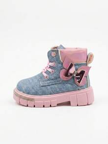 Boots First Steps Girl Cloth Type Pink Pull With Glitter Decorative Reflective Bow - Denim - View 3