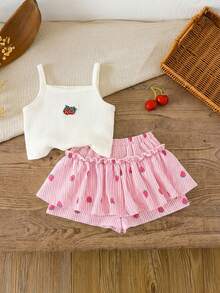 Emery Rose Kids Emery Rose Kids 女童草莓印花吊带背心和短裤套装 - 粉色 - 查看 3