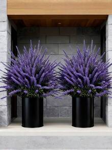 2pcs Resistant Purple Artificial Lavender With Stakes - Realistic Faux Outdoor Plants For Indoor/Outdoor, Living Room, Garden, Front Door Decor, Durable Plastic Flowers, Winter Display (Vase Not Included) - Violet Purple - View 3