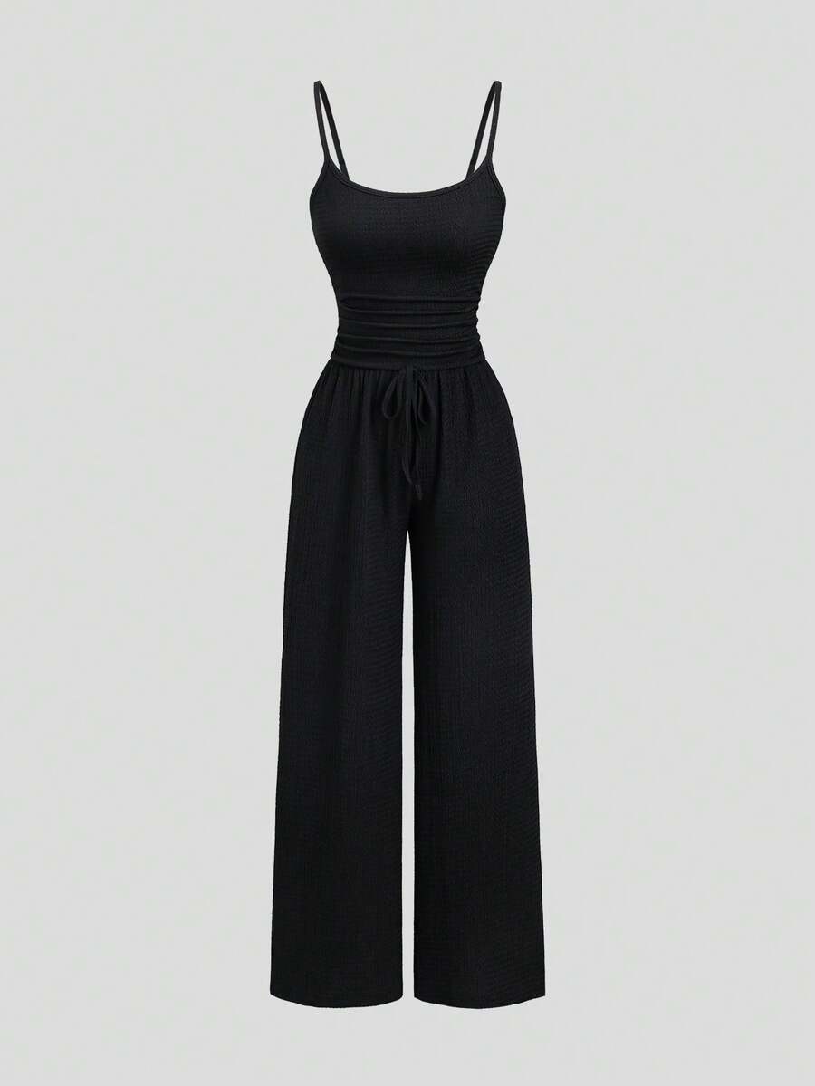 Sweetra Frühling Sommer Mode Design Camisole Tank Top Lässig Basic Minimalistisch Sportlich Strick Bequem Jumpsuit Urlaub Schwarz - Schwarz - Übersicht 1