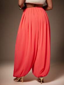 Vixey Chiffon Elastic Waistband Volume Bubble Hem Pants, Wedding Guest, Cocktail, Special Occasion, Figure-Flattering - Pink - View 5