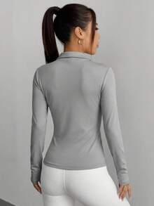 Sweatsuit Tight Front Closure Sleeve Long Neck High Neck - Light Grey - View 2