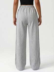 SHEIN Cottnline Button Side Slit Hem Wide Leg Pants - Grey - View 4