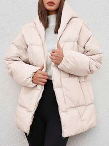 SHEIN Cottnline Abrigo acolchado con capucha y cremallera - Blanco - Ver 2